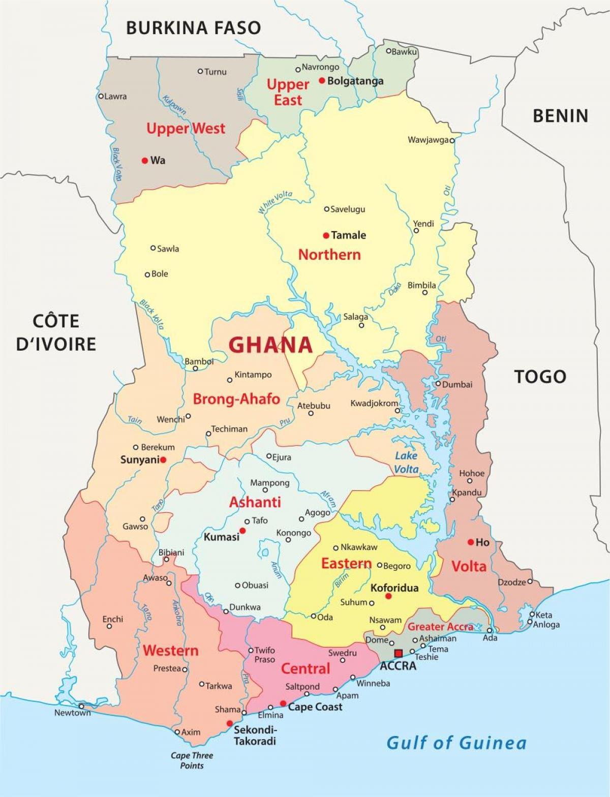 kaart van ghana zien wijken