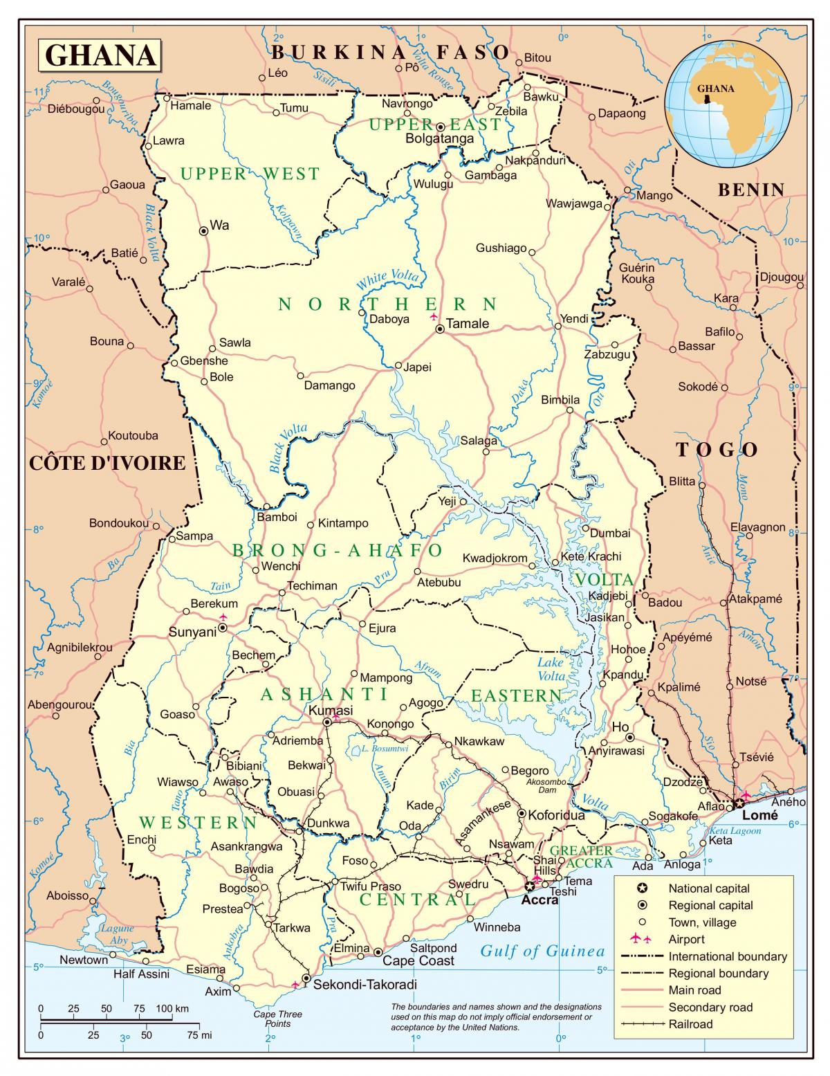Kaart van gedetailleerde ghana