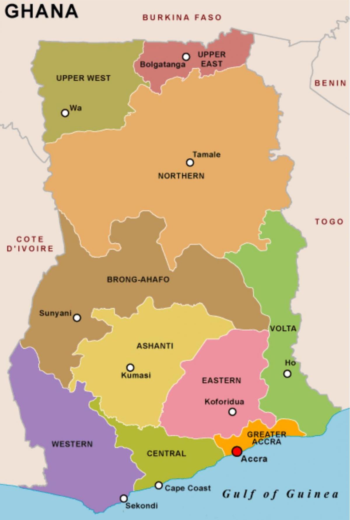 ghana kaart en regio ' s