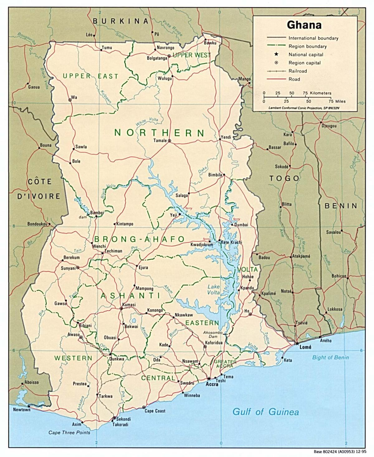 ghana kaart met steden en gemeenten