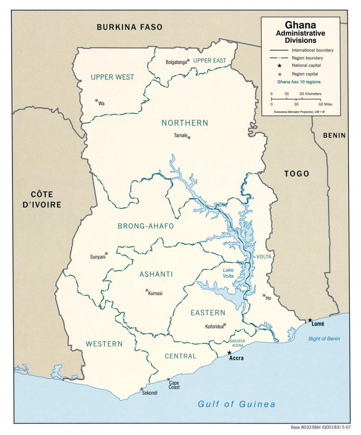ghana kaart met regio ' s en districten