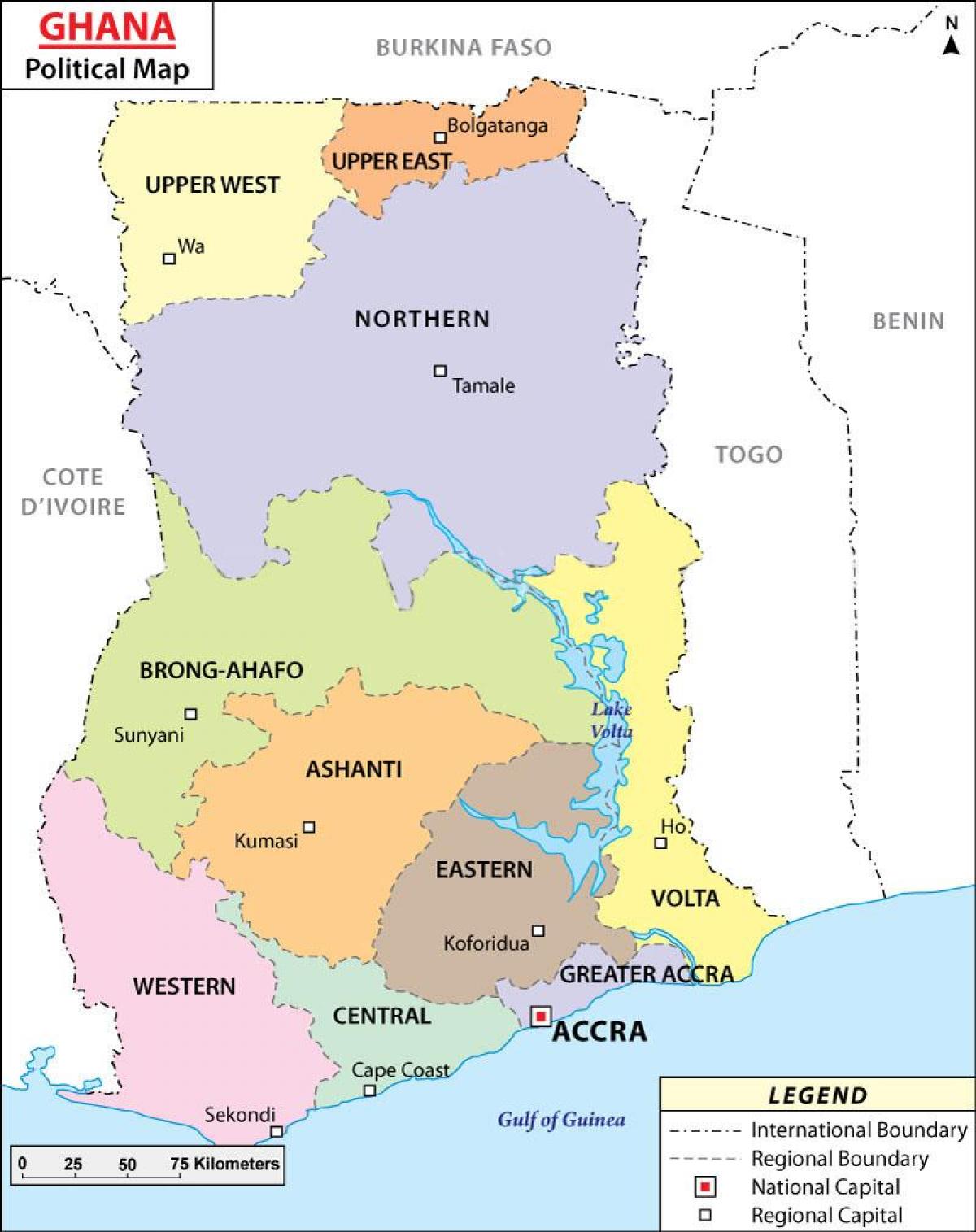 Kaart van politieke ghana