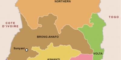 Ghana kaart en regio ' s