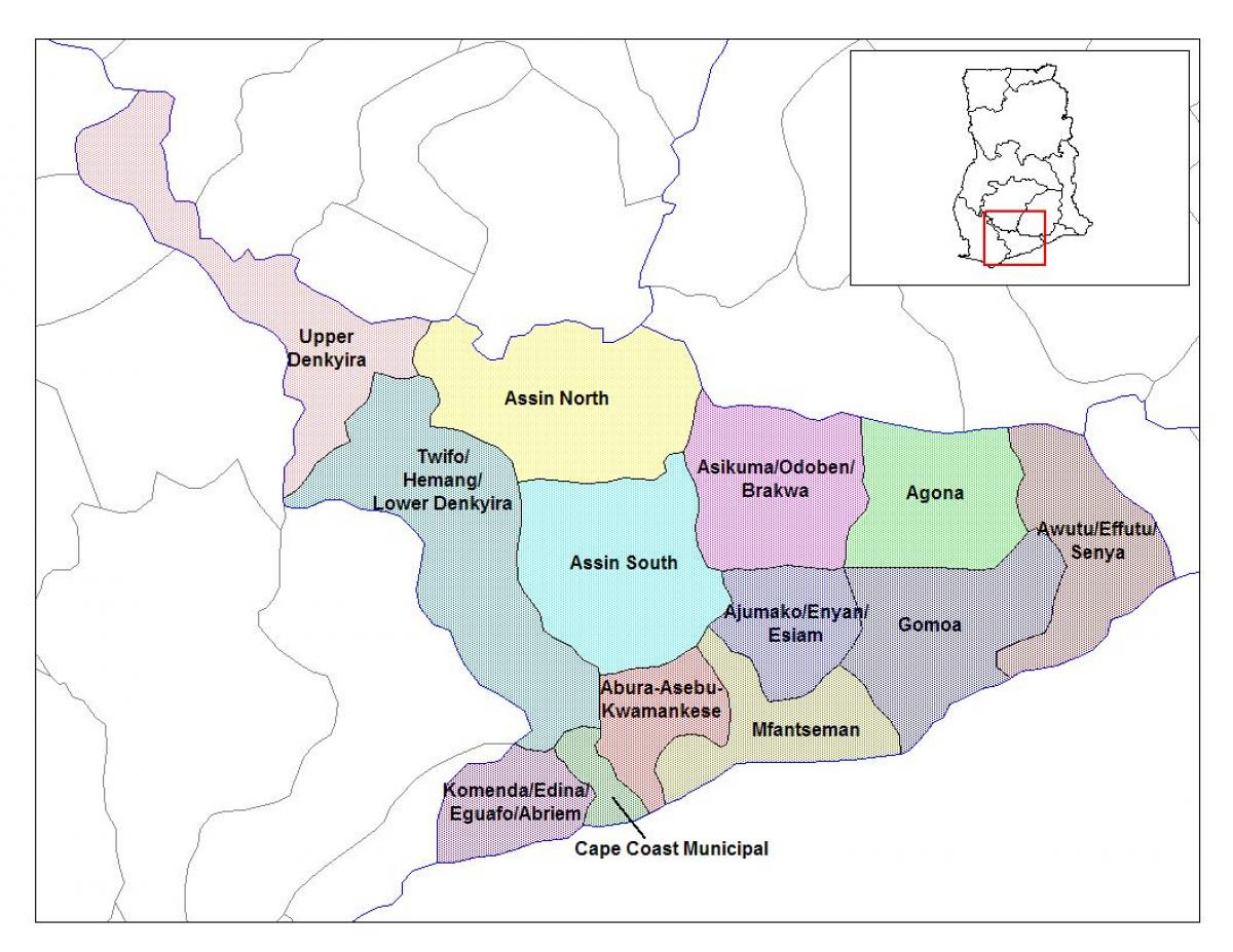 Kaart van central region van ghana